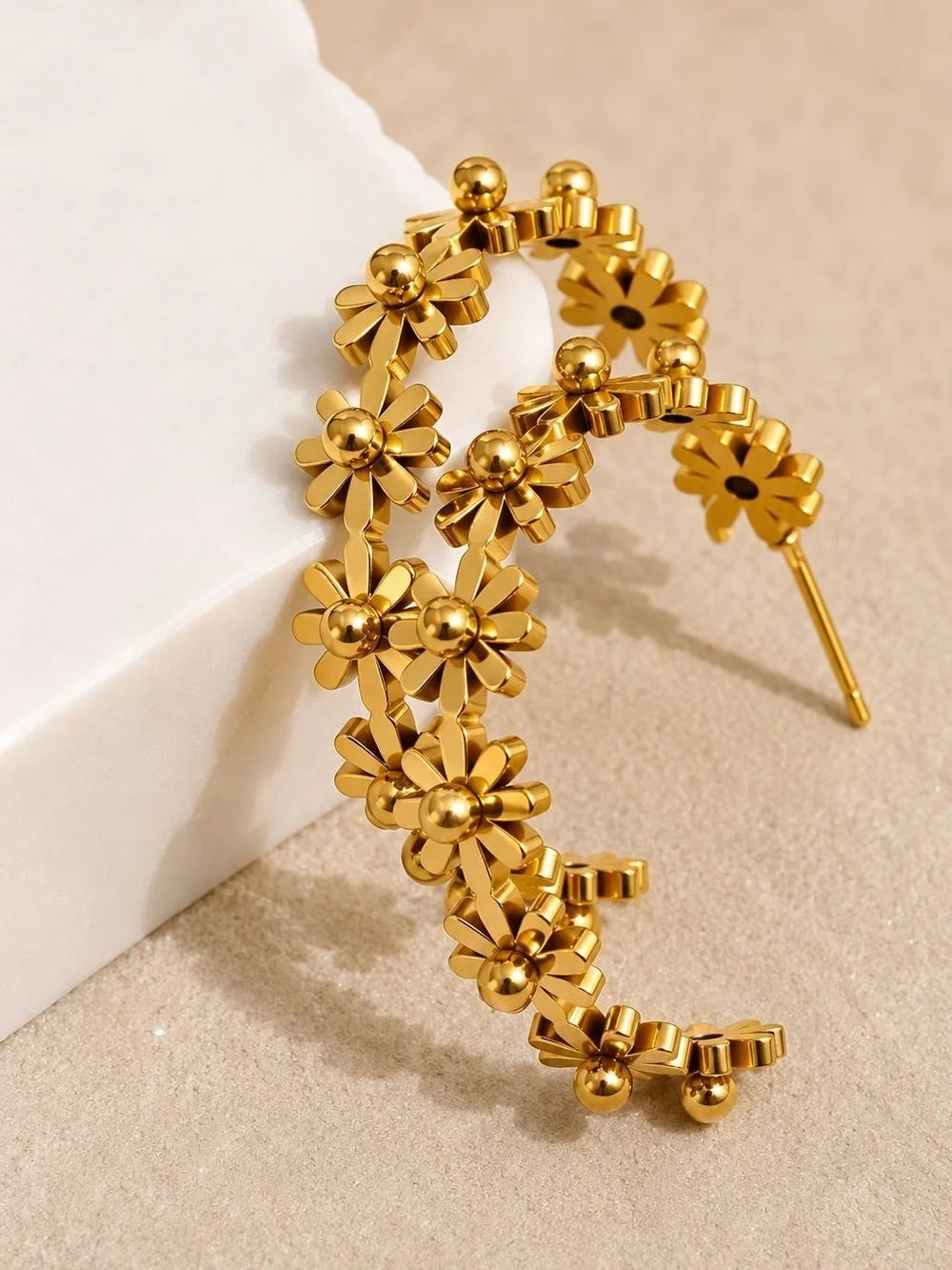 Gold Floral Hoop Earrings